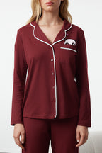 Trendyolmilla Siyah Pamuklu Panda Baskılı Gömlek-Pantolon Örme Pijama Takımı THMAW21PT0245