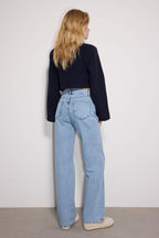 Trendyolmilla Koyu Mavi Bel Detaylı Yüksek Bel Wide Leg Jeans TWOSS21JE0385