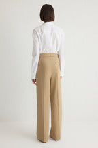 Trendyolmilla Bej Straight/Düz Kesim Kemer Detaylı Dokuma Pantolon TWOSS24PL00023