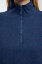 Trendyolmilla Mavi Selanik/Triko Görünümlü Fermuarlı Yaka Regular/Normal Kalıp Örme Sweatshirt TWOAW22SW0732