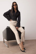 Trendyolmilla Lacivert Basic Cigarette Dar Paça Dokuma Kumaş Pantolon TWOSS19ST0038