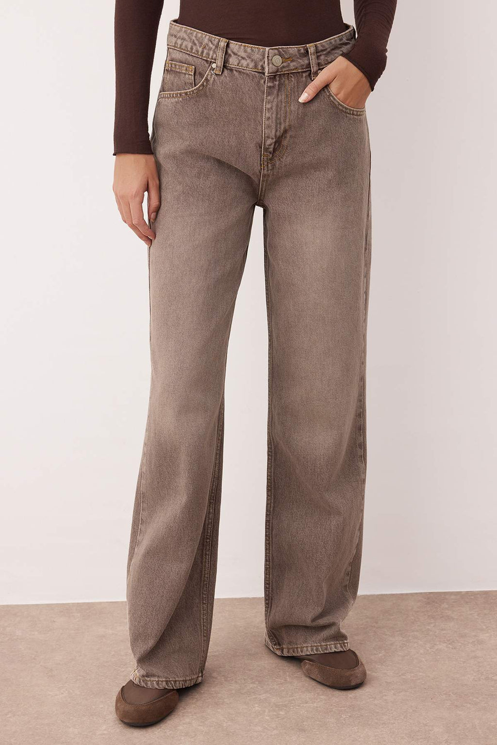 Trendyolmilla Antrasit Yüksek Bel Vintage Yıkama Geniş Paça Wide Leg Jeans TWOAW26JE00124