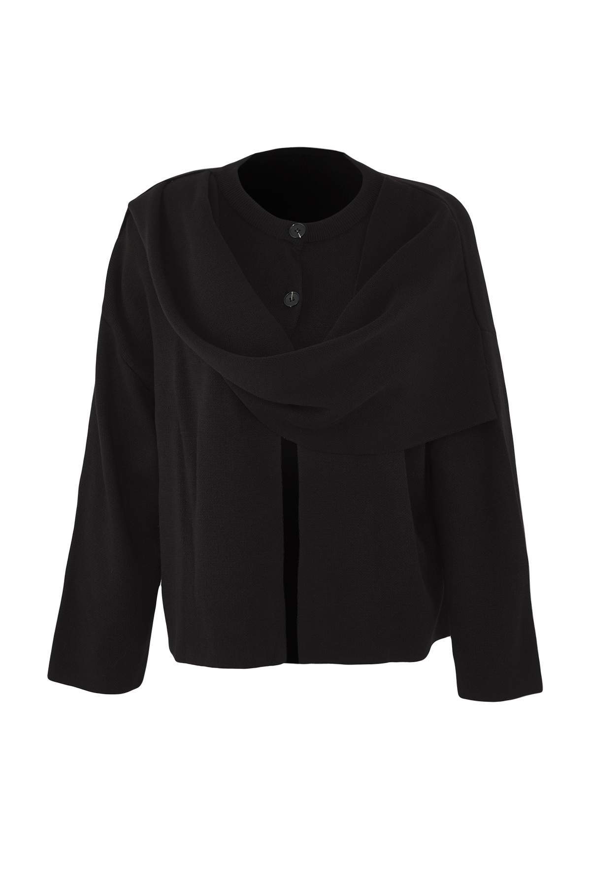 Trendyolmilla Vücut Seçmeyen Siyah Süper Oversize/Geniş Kalıp Şal Detaylı Triko Panço TWOAW26KZ00160