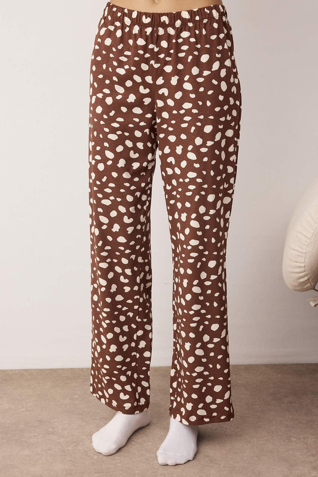 Trendyolmilla Pudra %100 Pamuklu Leopar Desenli Gömlek-Pantolon Örme Pijama Takımı THMAW21PT0489