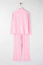 Trendyolmilla Mürdüm Fırfırlı Cep Detaylı Viskon Dokuma Pijama Takımı THMAW25PT00146