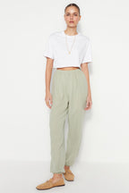 Haki Jogger Dokuma Muslin Dokuma Pantolon TWOSS23PL00148