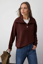 Trendyolmilla Wardrobe Essentials – Kahverengi Polo Yaka Örme Sweatshirt | TWOAW26SW00041