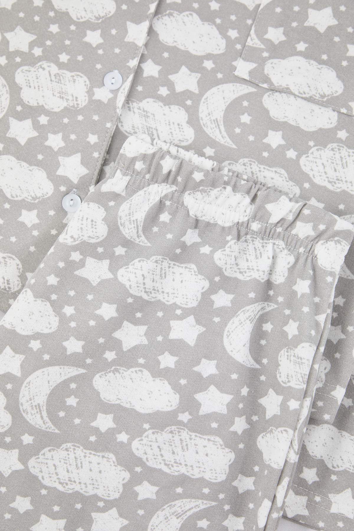 Trendyolmilla Gri Pamuklu Bulutlu Cep Detaylı Örme Pijama Takımı THMAW25PT00227