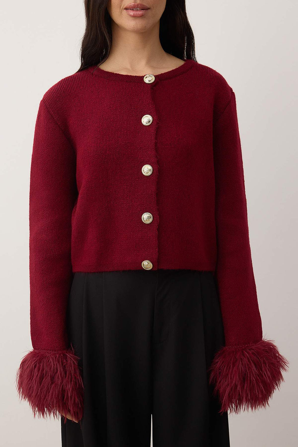 Trendyolmilla Bordo Otriş ve Düğme Detaylı Triko Hırka TWOAW26HI00280