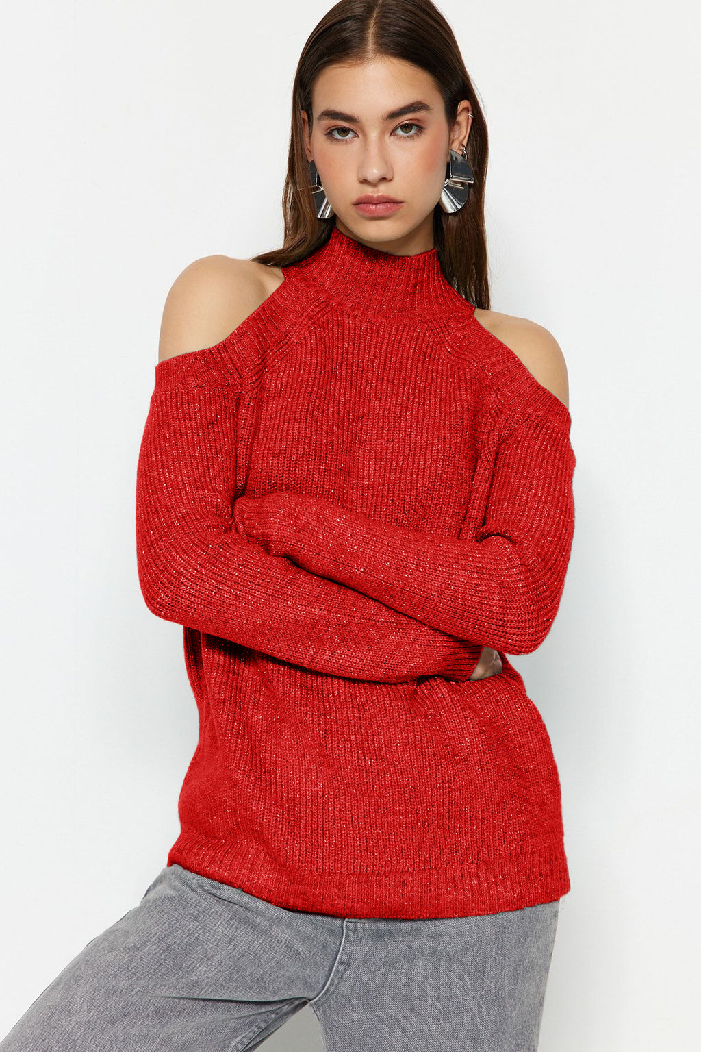 Trendyolmilla Lacivert Simli Pencere/Cut Out Detaylı Triko Kazak TWOAW20XS0006