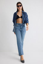Trendyolmilla Beyaz Yüksek Bel Düz Kesim Comfort/Esnek Straight Jeans TWOSS25JE00099