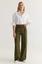 Trendyolmilla Bej Yumuşak Tuşeli Wide Leg/Geniş Paça Dokuma Pantolon TWOSS25PL00004
