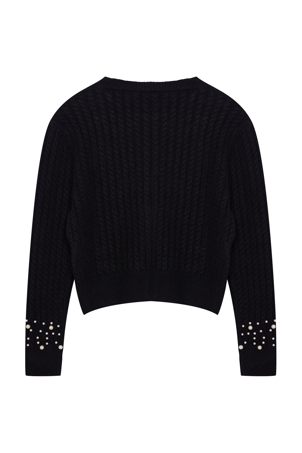 Siyah Crop Yumuşak Dokulu İncili Ceket Görünümlü Fitted/Vücudu Saran Triko Hırka TWOAW25HI00184