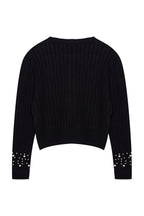 Siyah Crop Yumuşak Dokulu İncili Ceket Görünümlü Fitted/Vücudu Saran Triko Hırka TWOAW25HI00184