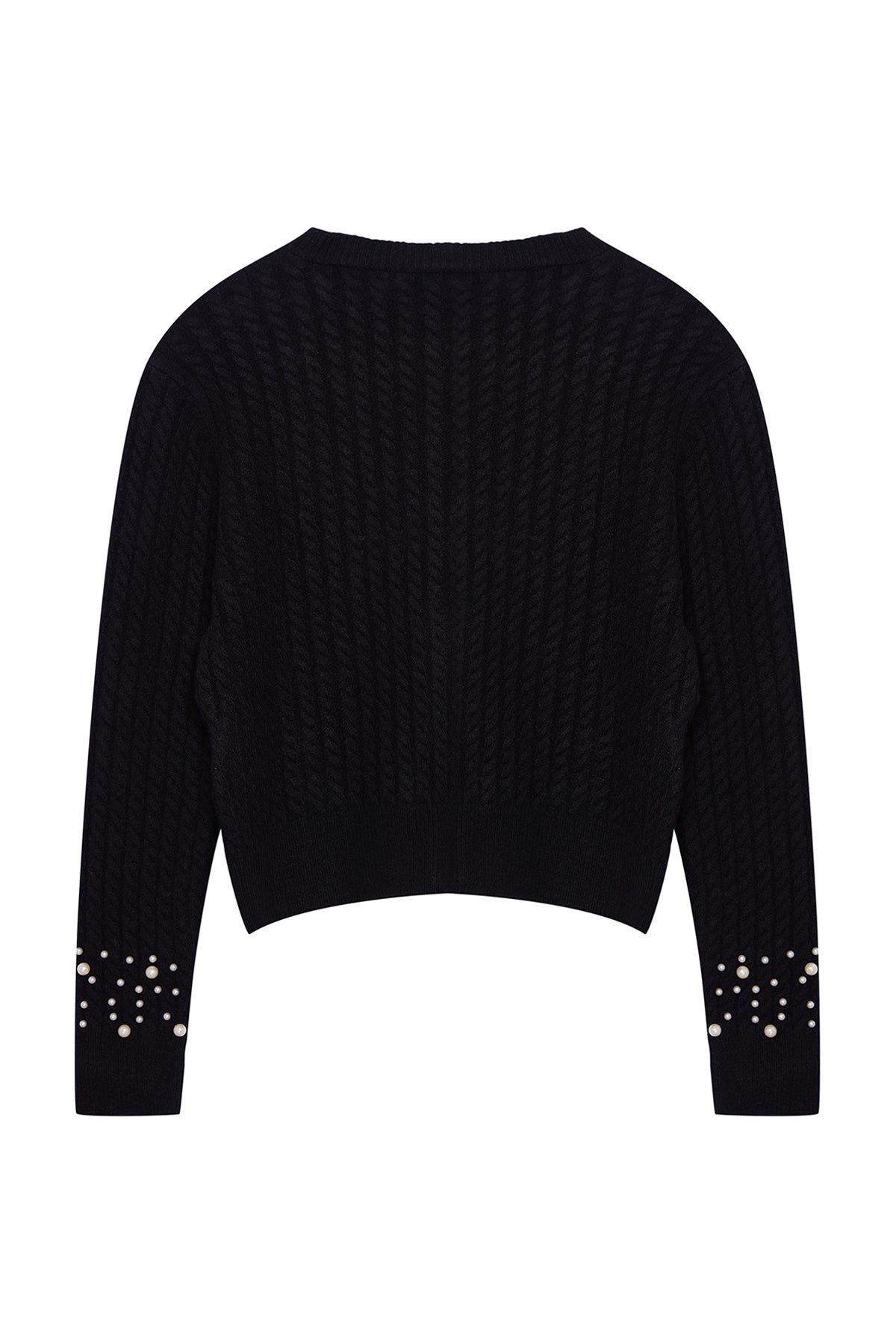 Siyah Crop Yumuşak Dokulu İncili Ceket Görünümlü Fitted/Vücudu Saran Triko Hırka TWOAW25HI00184
