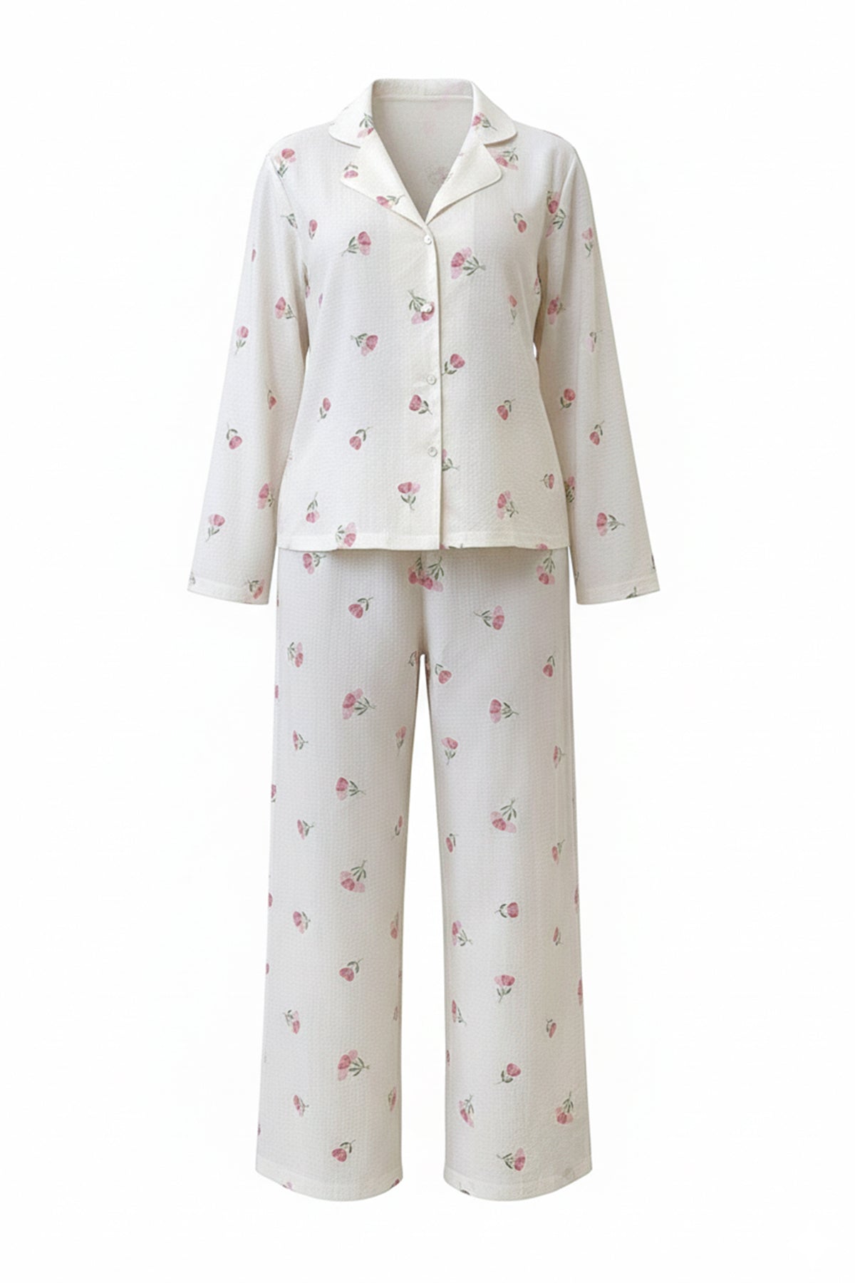 Beyaz-Pembe Dokulu Çiçekli Örme Pijama Takımı THMAW26PT00213 Secondary image