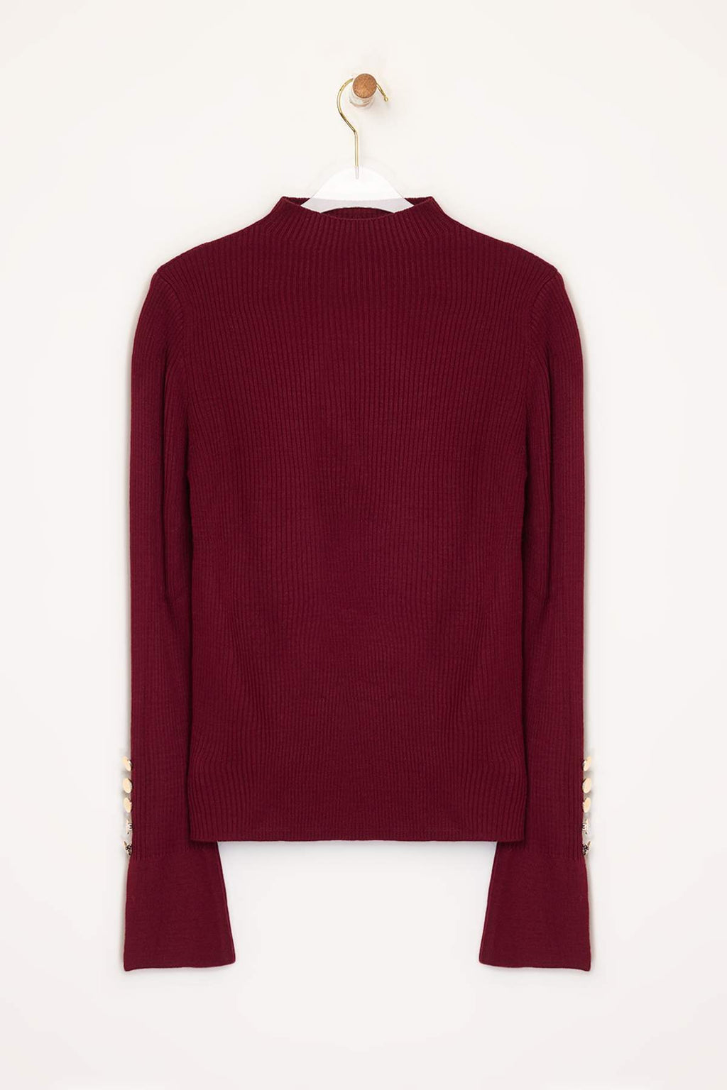 Trendyolmilla Bordo Kol Ucu Düğme Detaylı Triko Kazak TWOAW24KZ00309