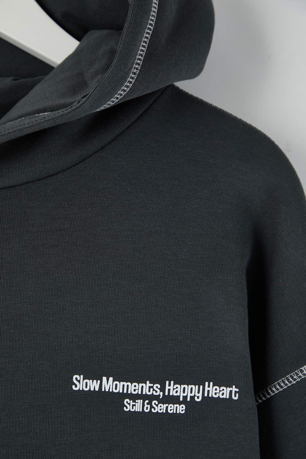 Teen Antrasit Baskılı Yıkamalı Overszie/Geniş Kalıp Kapüşonlu Örme Sweatshirt TWOAW26SW00173