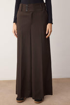 Kahverengi Çizgili Bel Detaylı Extra Geniş Paça Wide Leg Dokuma Pantolon TWOAW26PL00168