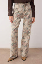 Çok Renkli Çiçek Desenli Yüksek Bel Wide Leg Jeans TWOAW26JE00246