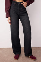 Siyah Yüksek Bel Wide Leg Geniş Paça %100 Pamuk Non-Stretch Jeans TWOAW24JE00073