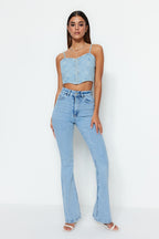Trendyolmilla More Sustainable Açık Mavi Yüksek Bel Comfort/Esnek Flare İspanyol Paça Jeans TWOSS23JE00063