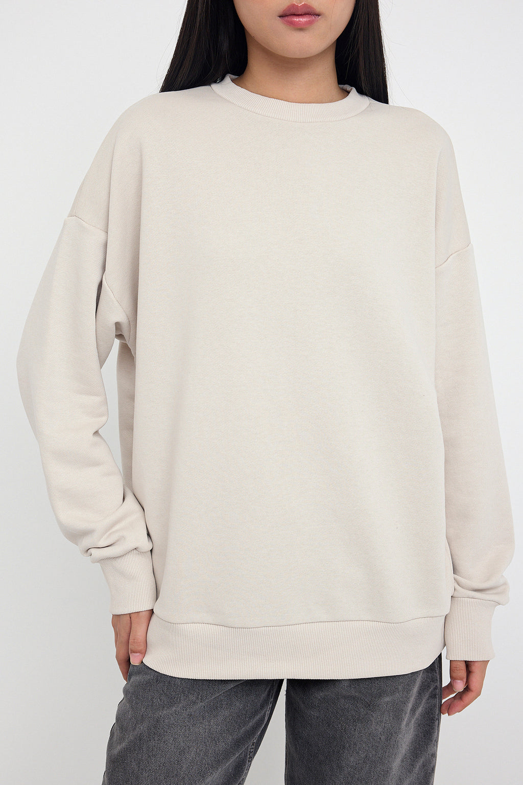 Trendyolmilla Zümrüt Yeşili Oversize/Bol Kesim Bisiklet Yaka Kalın Şardonsuz Örme Sweatshirt TWOAW26SW00029
