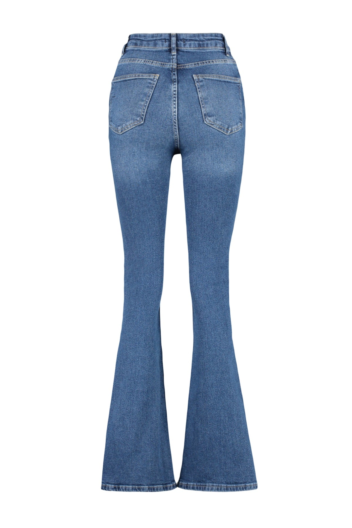 Trendyolmilla More Sustainable Koyu Mavi Yüksek Bel Orta Esnek Flare İspanyol Paça Jeans TWOSS23JE00063