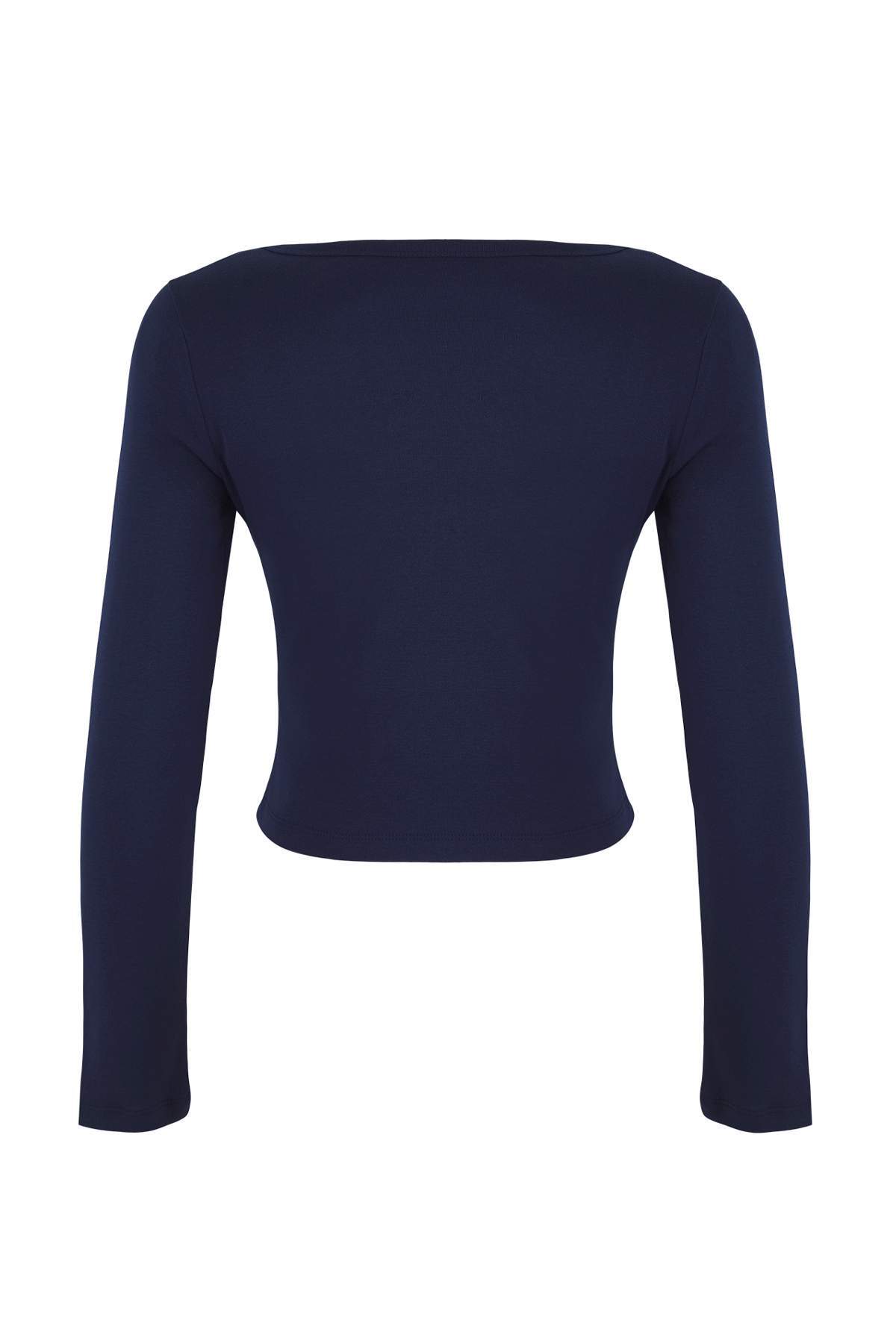 Trendyolmilla Lacivert-Gri 2'li Takım Asimetrik Yaka Düğmeli Vücuda Oturan Esnek Örme Bluz TWOAW26BZ00042