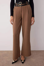 Vizon Çift Kemer Detaylı Wide Leg/Geniş Paça Pantolon TWOAW26PL00013