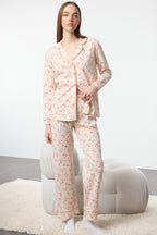 Trendyolmilla Pembe %100 Pamuklu Çiçekli Biyeli Örme Pijama Takımı THMAW25PT00202