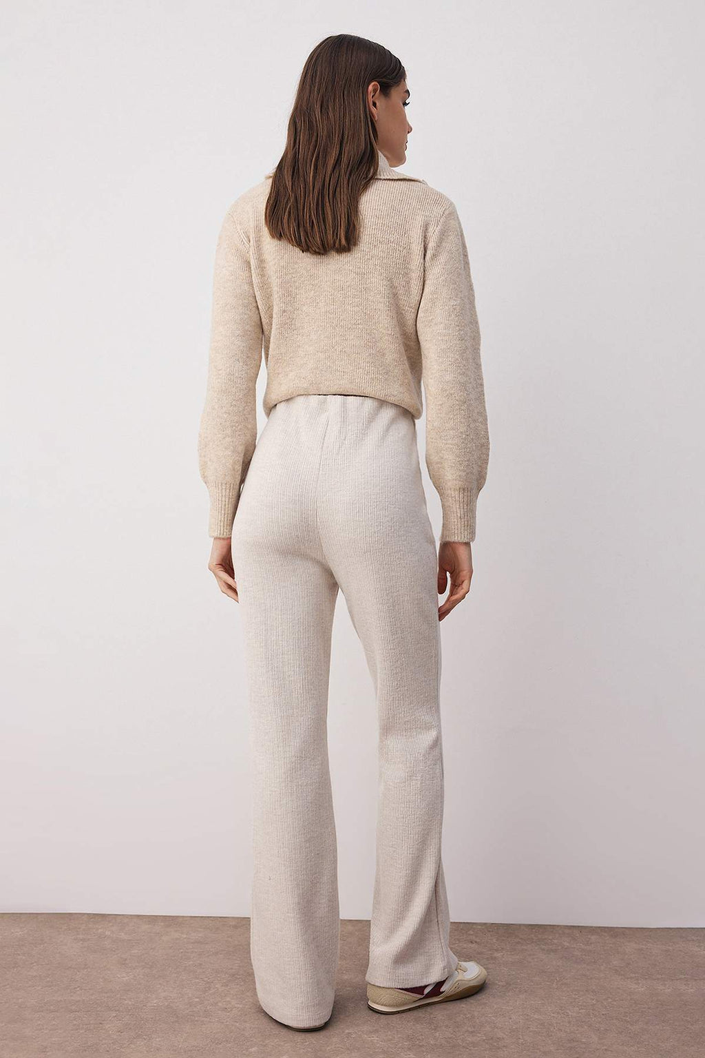 Bej Fırçalı Pointel Yüksek Bel Esnek Örme Pantolon TWOAW26PL00026