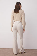Bej Fırçalı Pointel Yüksek Bel Esnek Örme Pantolon TWOAW26PL00026