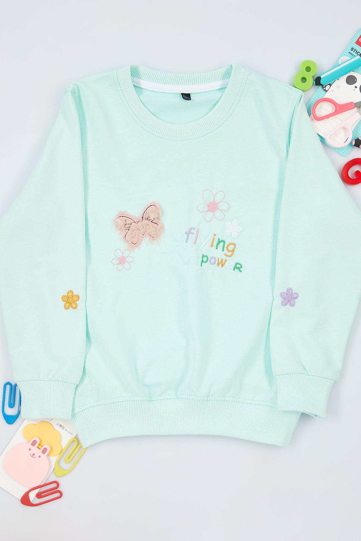 Trendyolmilla Lila Kız Çocuk Mevsimlik-İnce Kedi Desenli Örme Sweatshirt TKDAW25SW00008