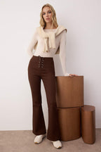 Trendyolmilla Haki Flare Kalıp Bağlama Detaylı Bootcut Gabardin Pantolon TWOAW26PL00064