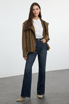 Koyu Mavi Yüksek Bel Geniş Paça Wide Leg Jeans %100 Pamuk Non-Stretch TWOAW24JE00313