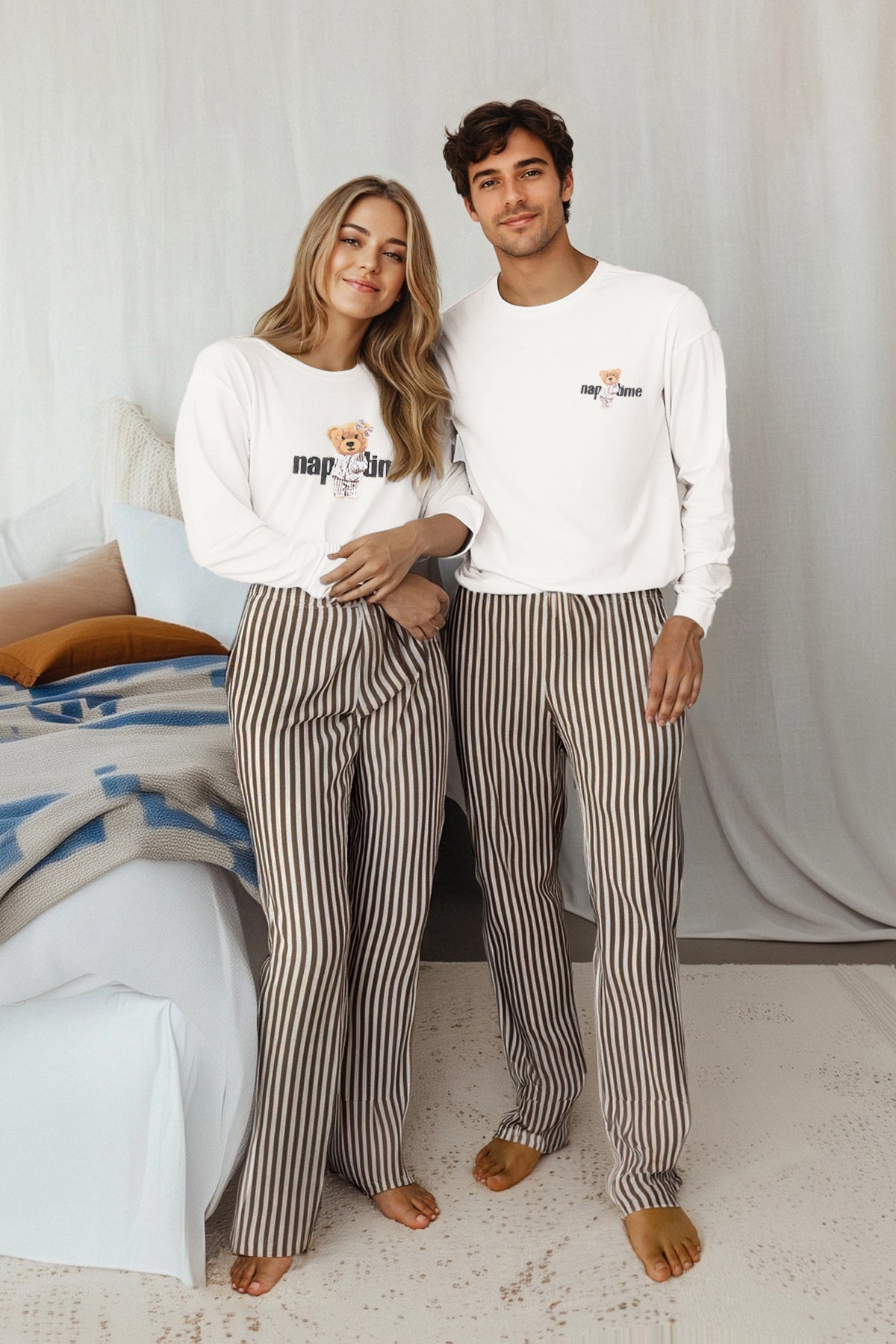 Trendyolmilla Mint %100 Pamuklu Çizgili Ayıcıklı Örme Pijama Takımı THMAW25PT00171