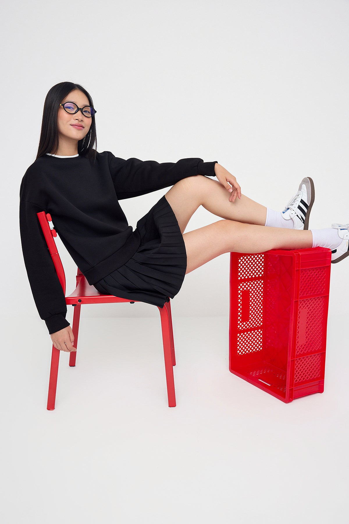 Trendyolmilla Açık Pembe Renk Bloklu Oversize/Geniş Kalıp Kalın Örme Sweatshirt TWOAW26SW00025