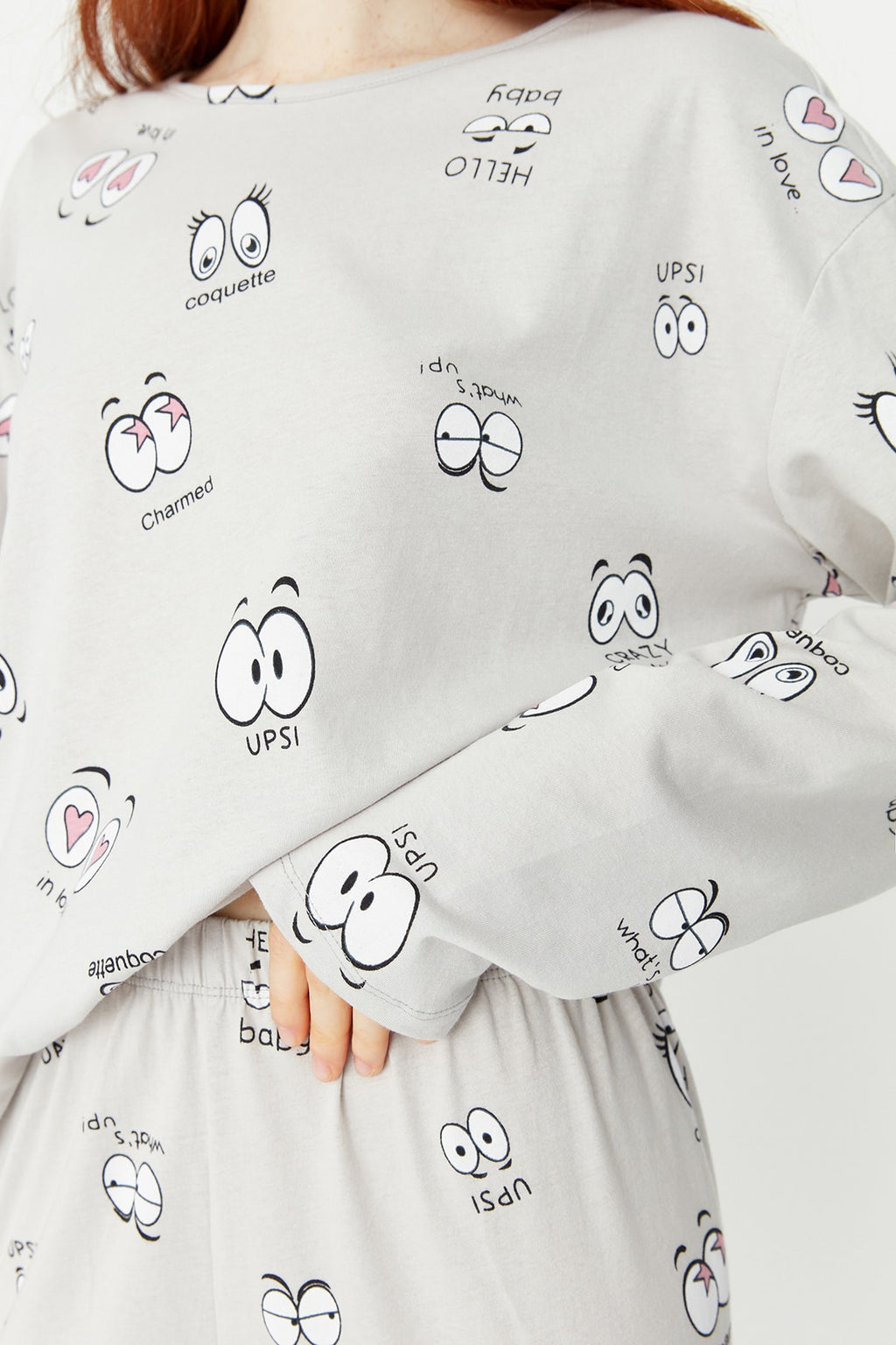 Trendyolmilla Lila %100 Pamuklu Göz Desenli T-shirt-Jogger Örme Pijama Takımı THMAW22PT0270