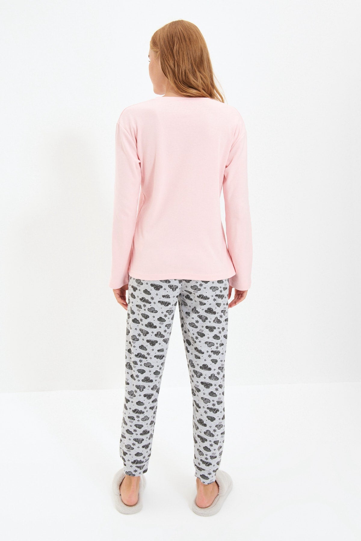 Somon Pamuklu Nakışlı Örme Pijama Takımı THMAW21PT0646