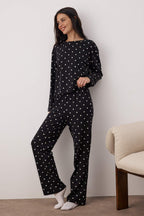 Trendyolmilla Siyah %100 Pamuklu Puantiye ve Kalpli Örme Pijama Takımı THMAW25PT00039