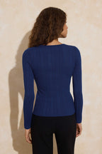 Trendyolmilla Wardrobe Essentials Saks Fitted/Vücuda Oturan Fitilli Triko Kazak TWOAW26KZ00083