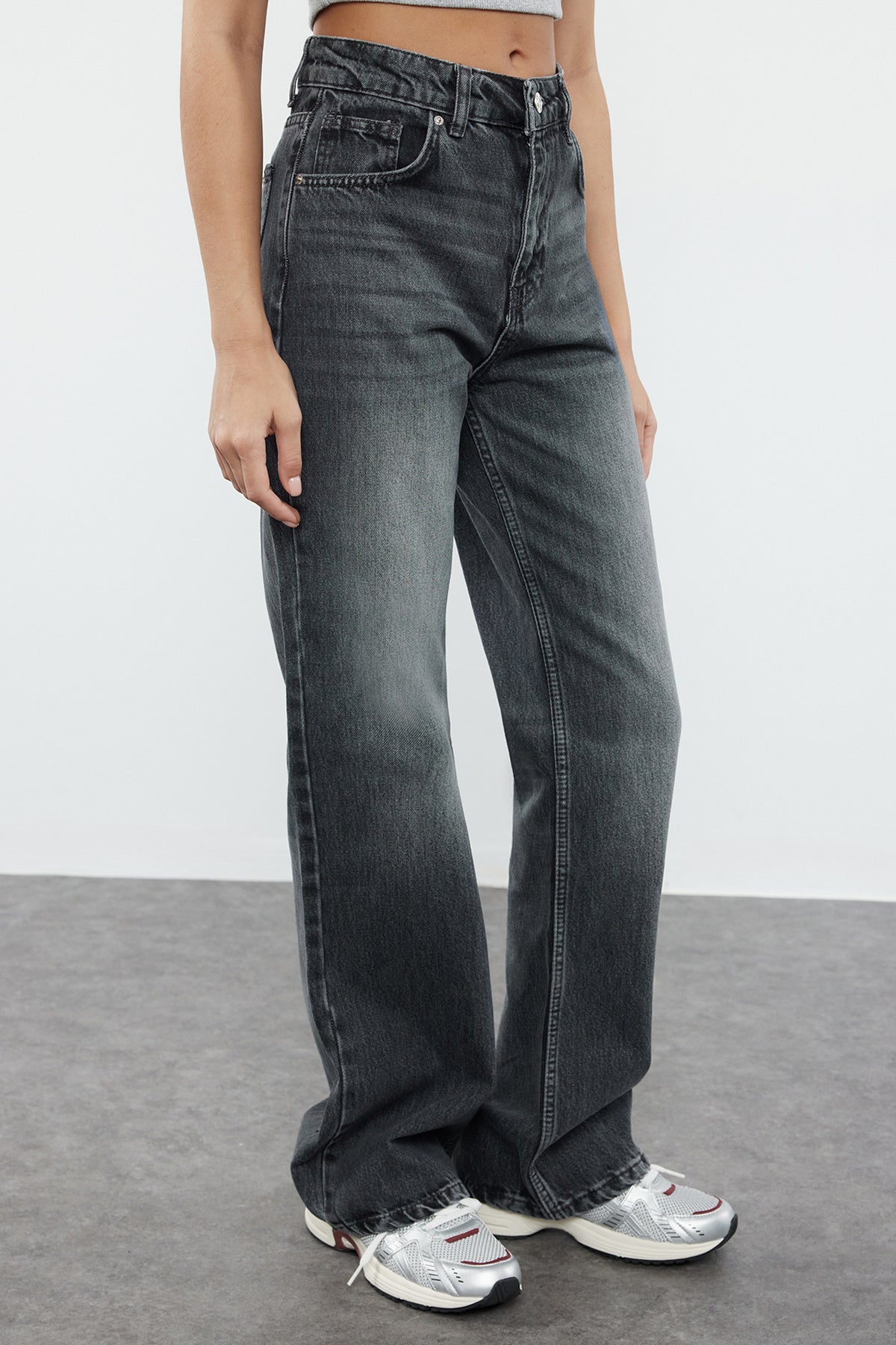 Trendyolmilla Açık Mavi-6001  Yüksek Bel Wide Leg Jeans TWOAW25JE00101