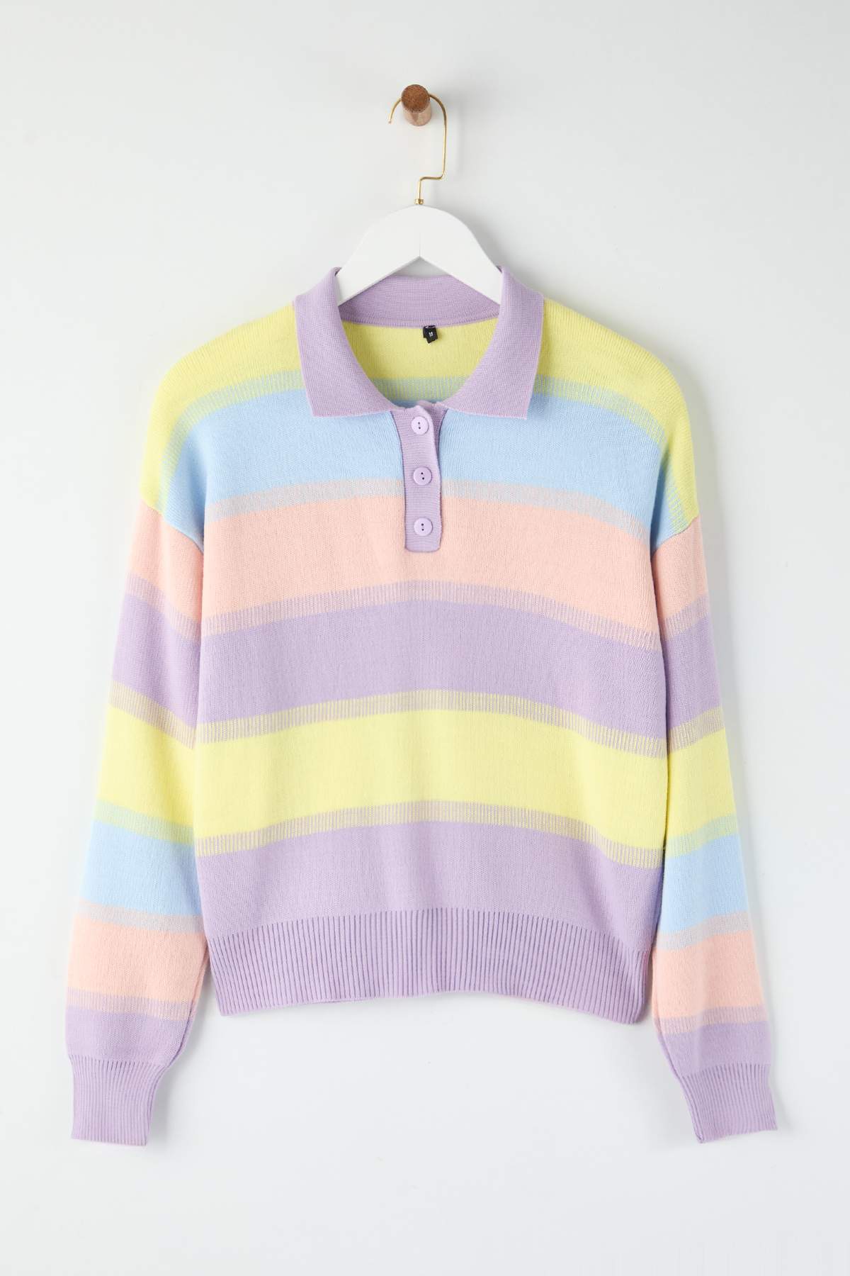 Trendyolmilla Açık Mavi Çizgili Polo Yaka Triko Kazak TWOAW22KZ0193