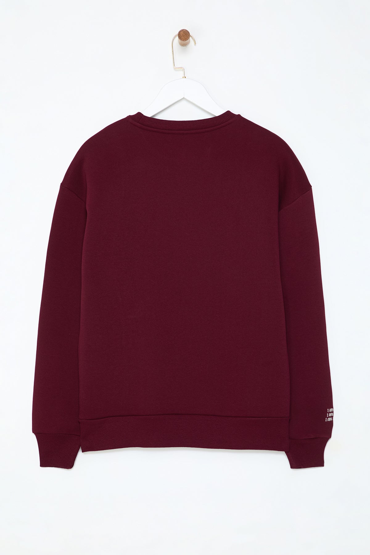 Trendyolmilla Bordo Nakışlı Regular/Normal Kalıp Kalın İçi Polarlı  Örme Sweatshirt TWOAW25SW00176