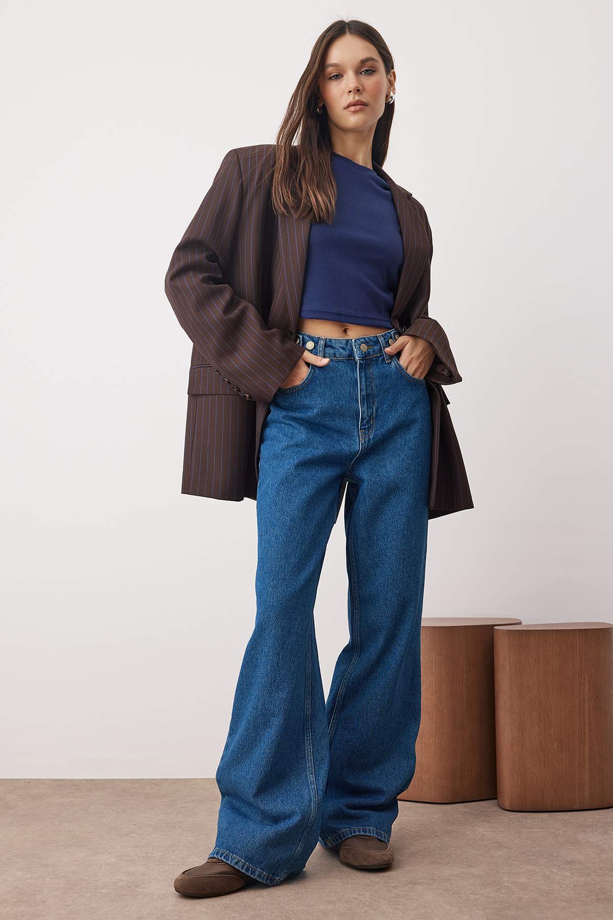 Trendyolmilla Yağ Yeşili Bel Detaylı Yüksek Bel Wide Leg Pantolon TWOAW25JE00039