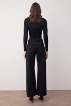 Siyah Yüksek Bel Taş Detaylı Geniş Paça Wide Leg Jeans TWOAW26JE00116