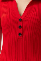 Trendyolmilla Kırmızı Midi Triko Polo Yaka Elbise TWOSS24EL00282