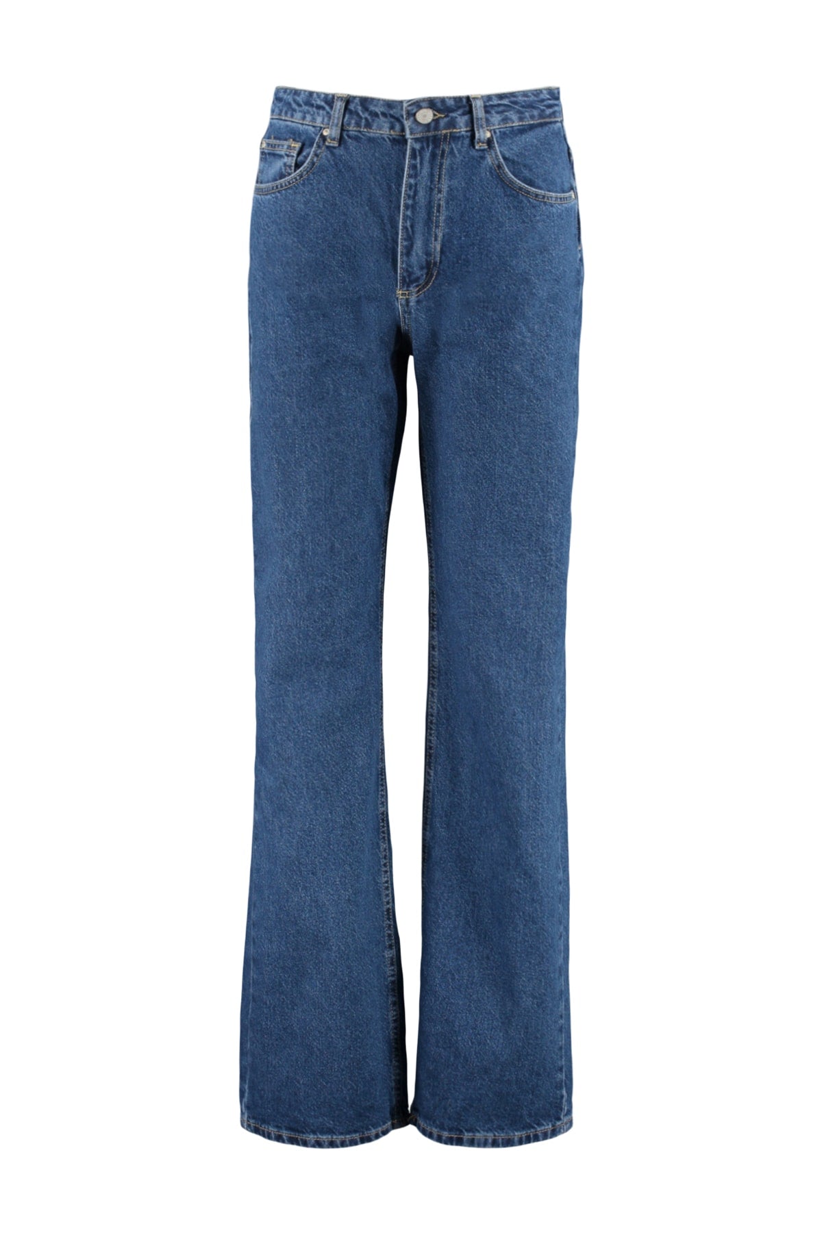 Trendyolmilla Koyu Mavi Yüksek Bel Wide Leg Geniş Paça %100 Pamuk Non-Stretch Jeans TWOSS23JE00068