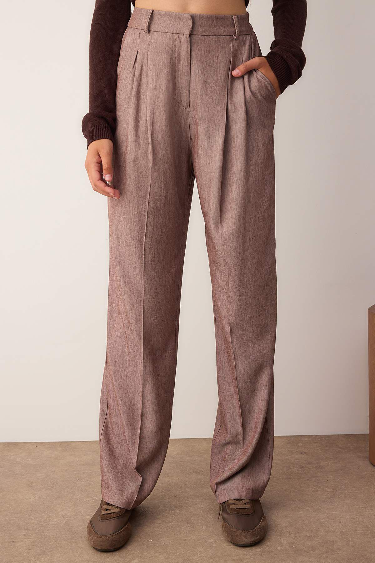 Kahverengi Pilili Wide Leg/Geniş Paça Pantolon TWOAW26PL00015